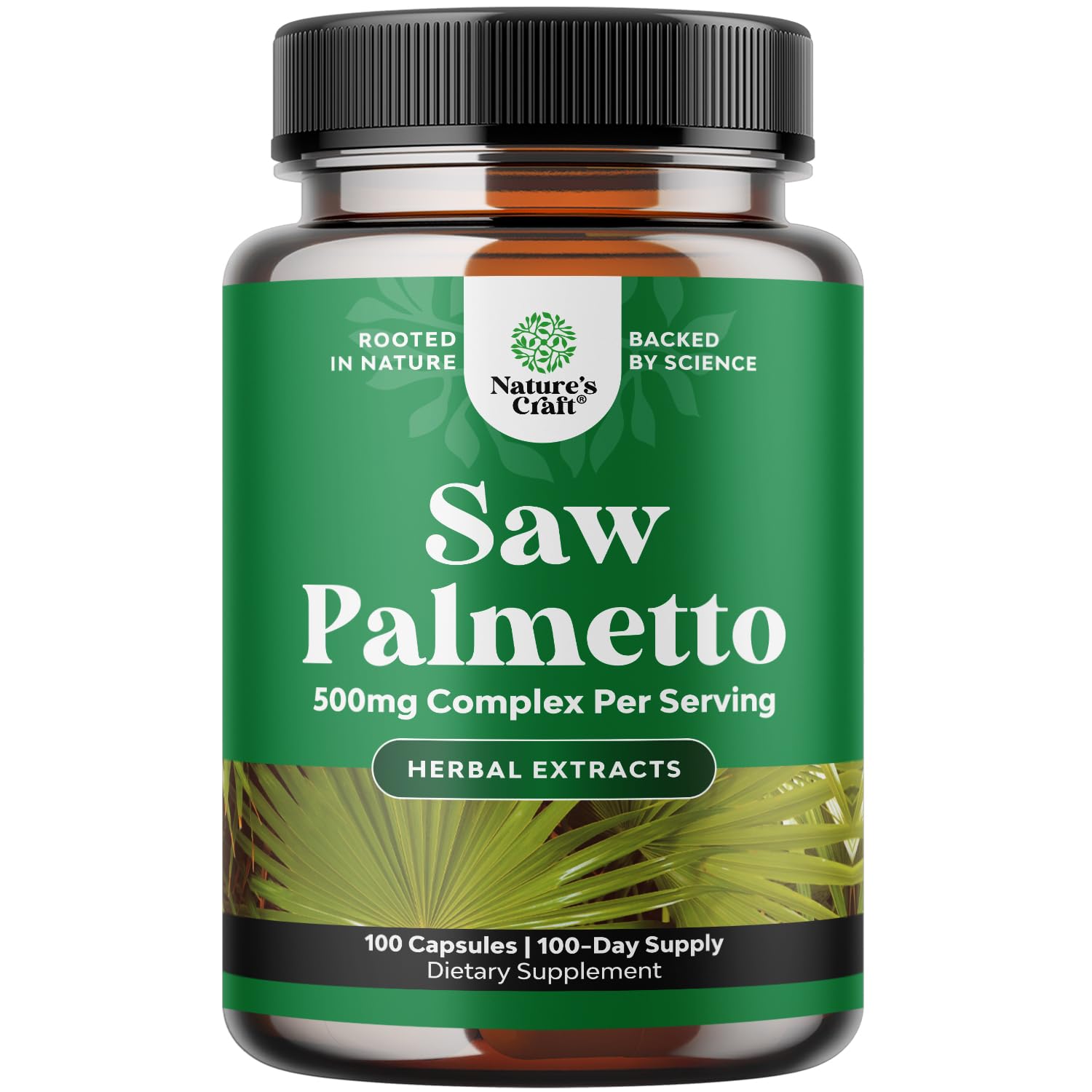 Natures Craft Extra Strength Saw Palmetto Extract bottle highlights potent 500mg formula for urinary support