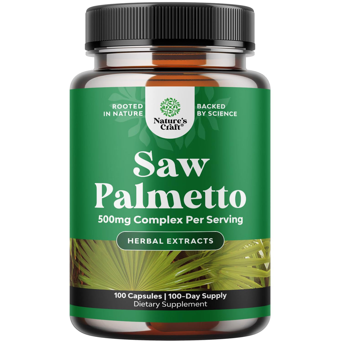 Natures Craft Extra Strength Saw Palmetto Extract bottle highlights potent 500mg formula for urinary support