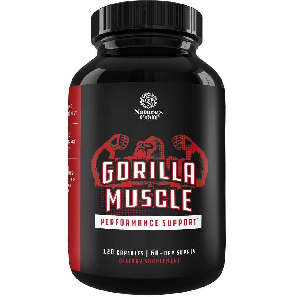 Nature's Craft extra-strength testosterone booster bottle promotes renewed energy and focus.