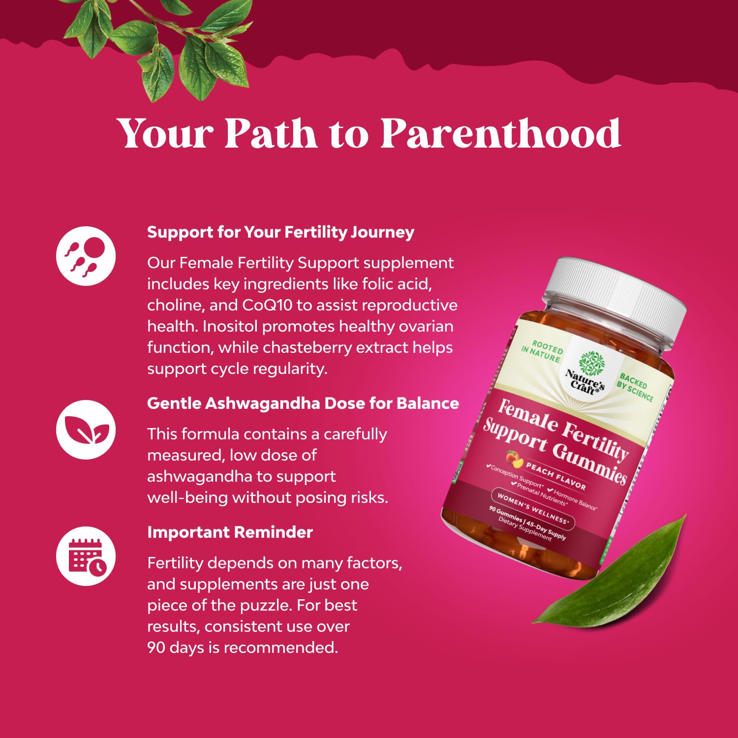 Natures Craft Fertility Gummies peach gummies close-up for easy daily intake.