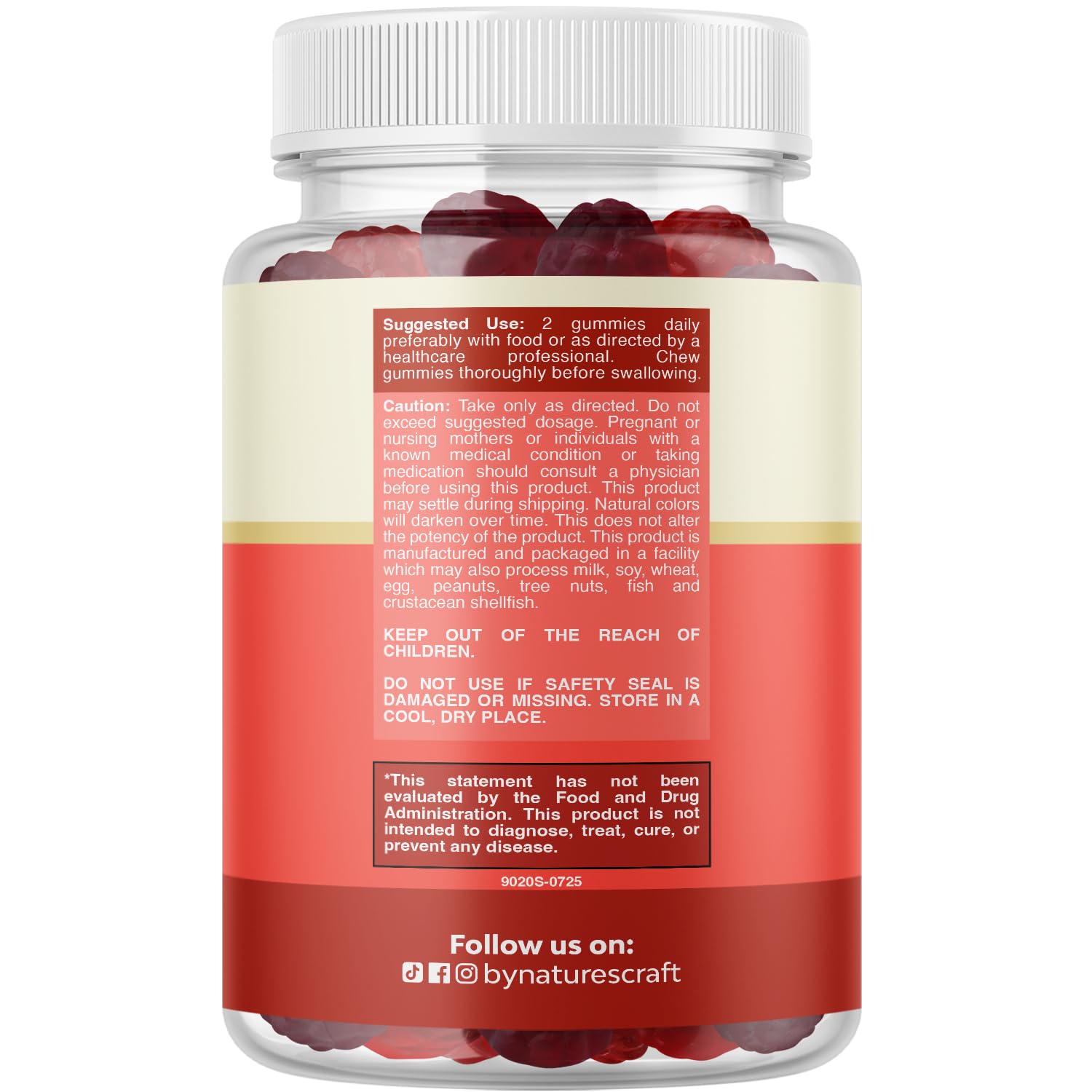Natures Craft Fiber Gummies bottle nutrition label showing ingredients and daily serving