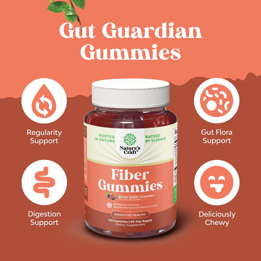 Natures Craft Fiber Gummies serving suggestion displaying 2 gummies daily