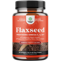 Natures Craft flaxseed oil softgels bottle on shelf suggesting heart health support
