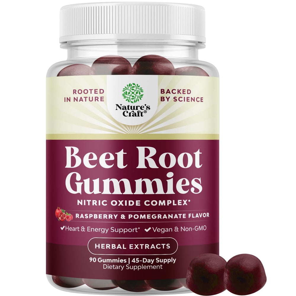 Natures Craft Flow Boost Beet Gummies bottle for daily energy and vitality.