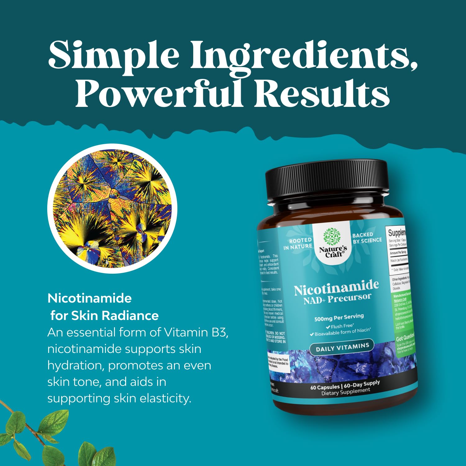 Flush-free Niacinamide bottle from Natures Craft for comfortable daily use.