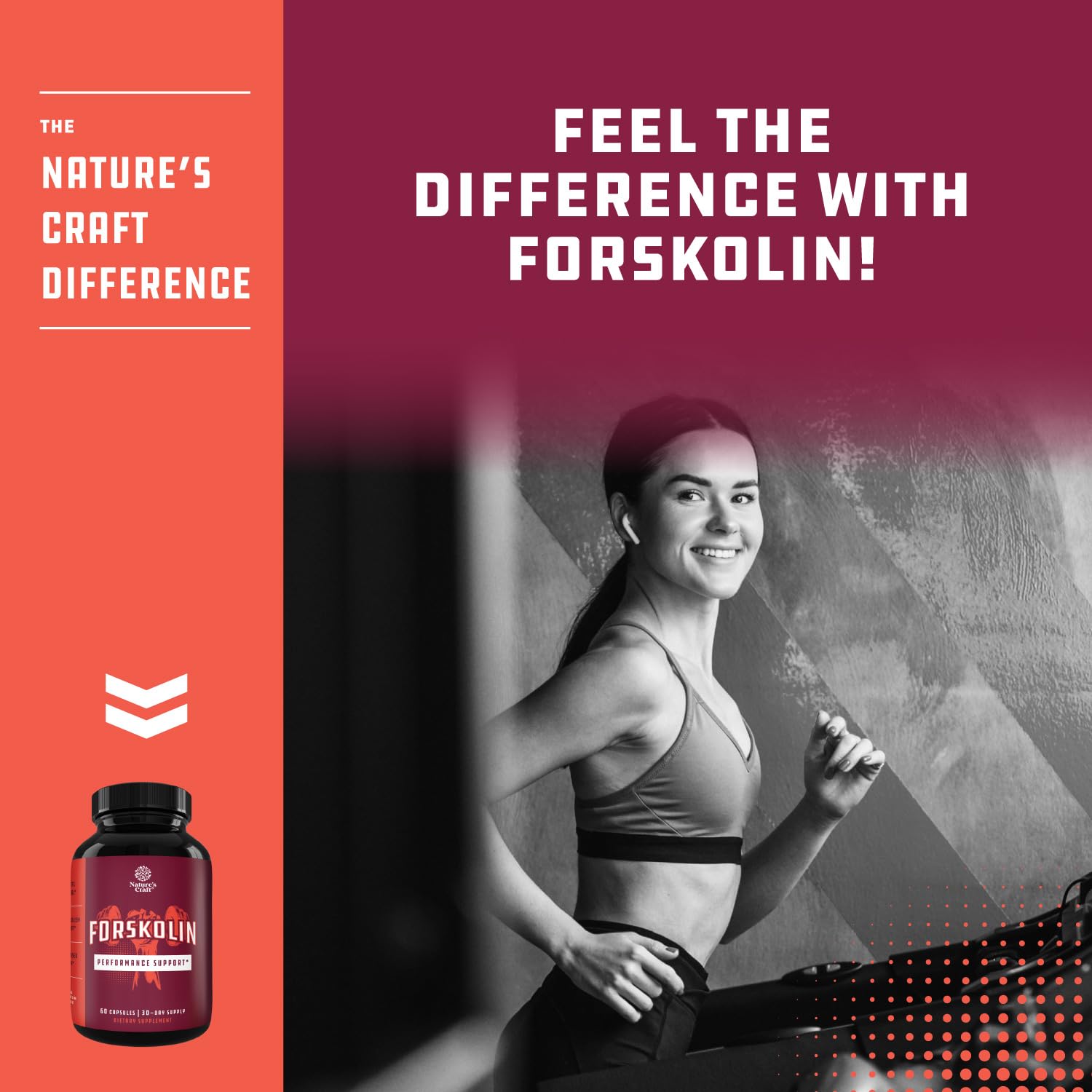 Natures Craft Forskolin capsules, easy-to-swallow form supporting lean muscle goals.