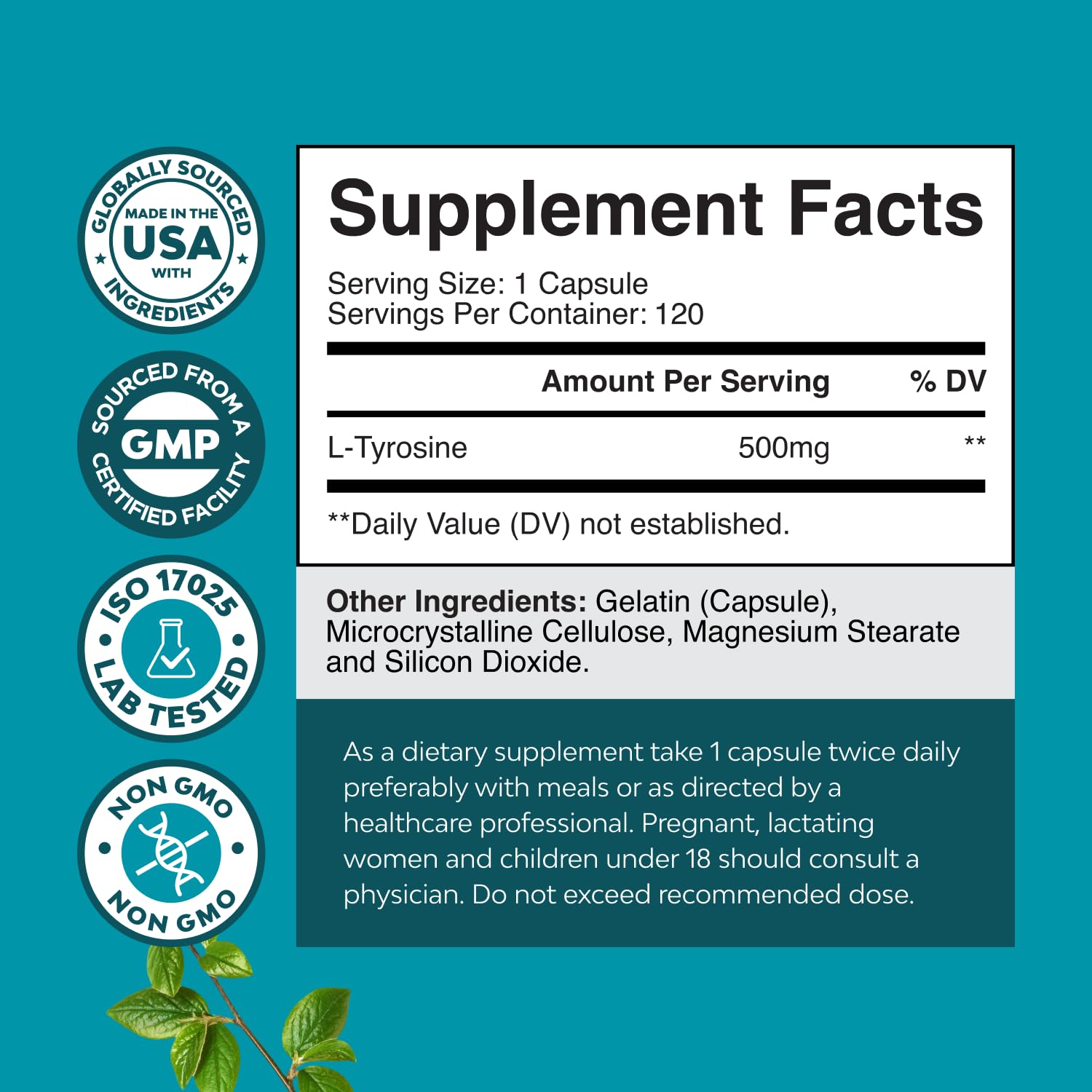 Closeup of L Tyrosine capsule for daily wellness.