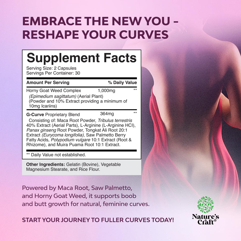 Natures Craft G-Curve maca root ingredient, earthy botanical infusion