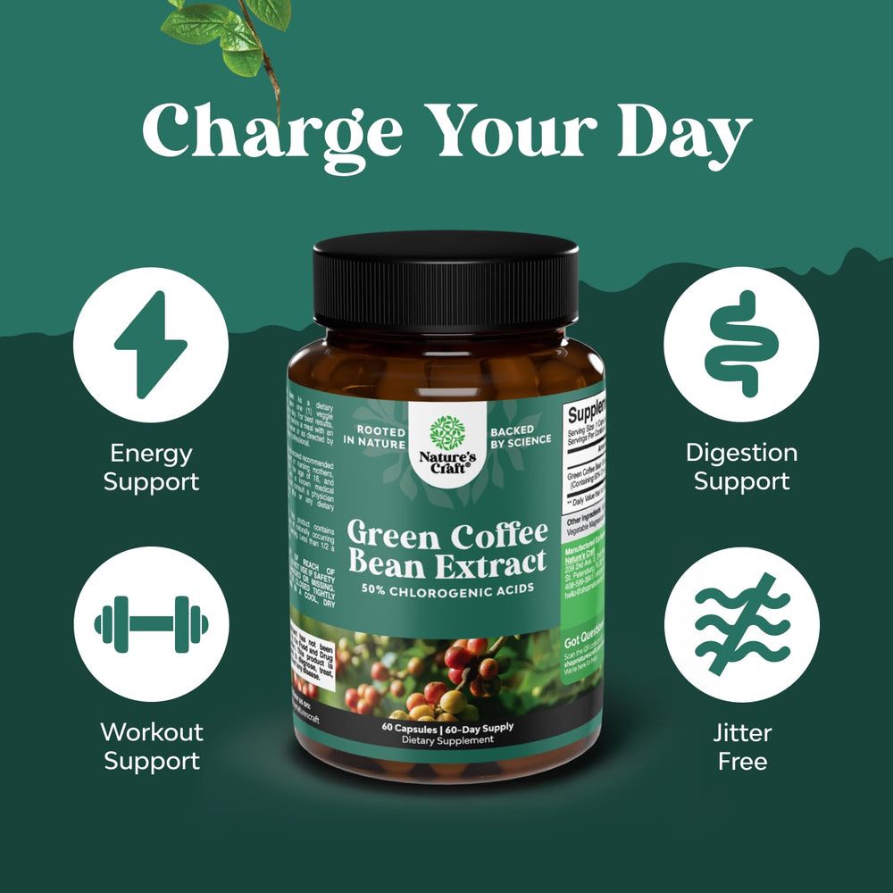 Close-up label highlights chlorogenic acid content for antioxidant health.