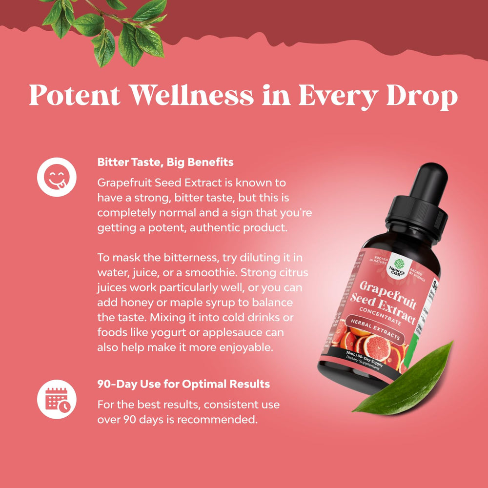Natures Craft GSE dropper with liquid drops ready to mix in water for daily use.