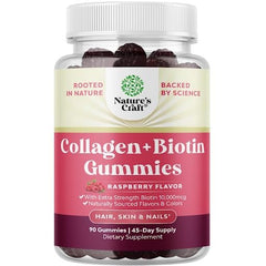 Natures Craft Hair Skin Nails Gummies bottle for daily beauty support and easy chew.