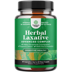 Natures Craft Herbal Laxative bottle front promotes gentle relief for occasional constipation.
