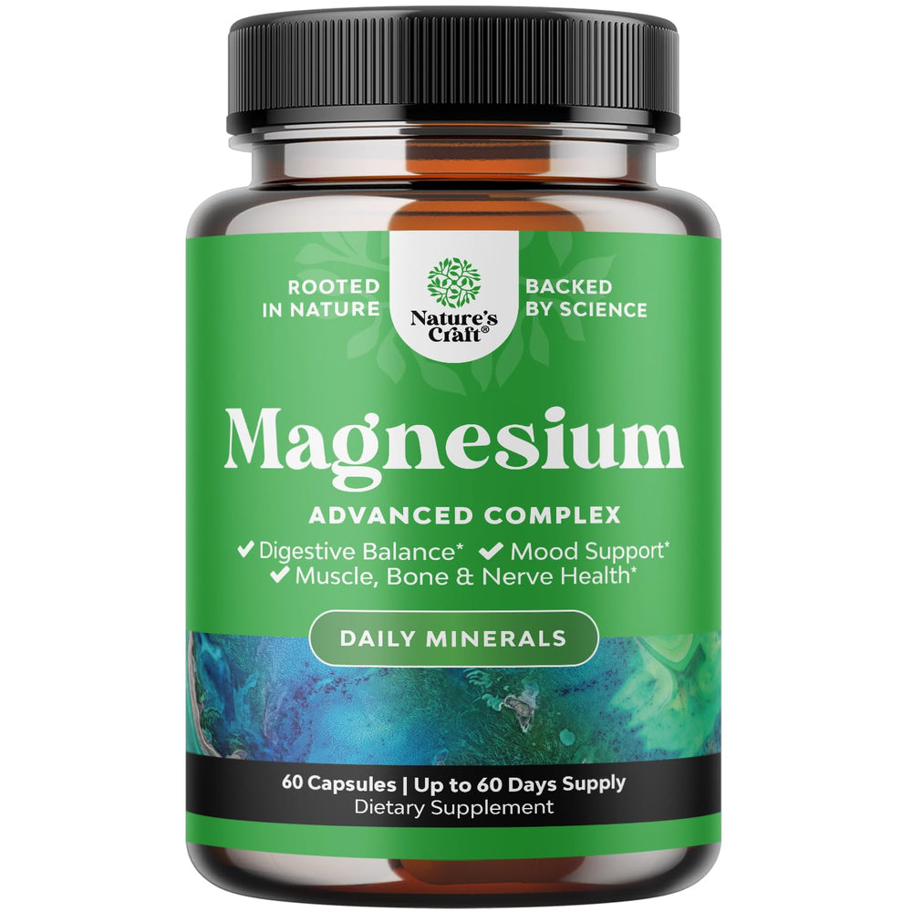 Natures Craft high absorption magnesium bottle with smooth capsules for daily muscle support.