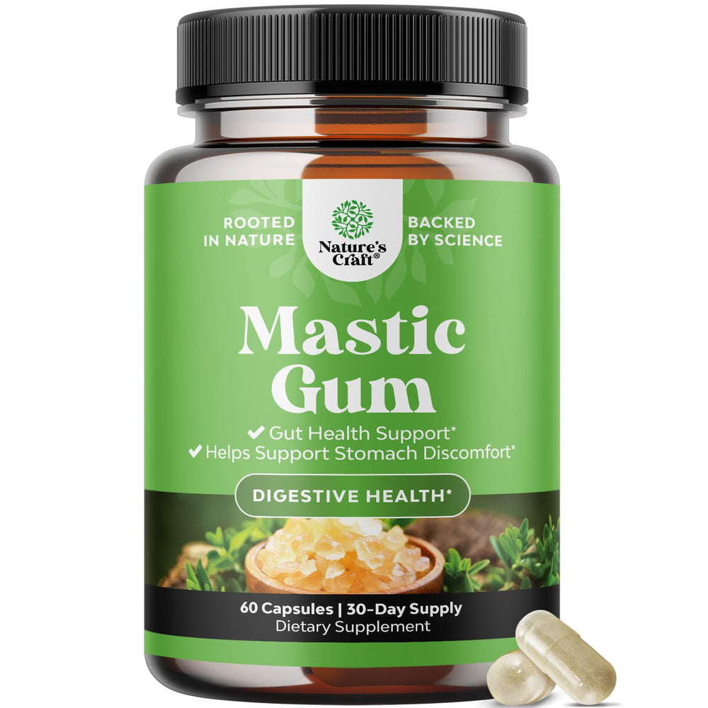 Nature's Craft high-strength mastic gum capsules bottle front for daily digestive comfort