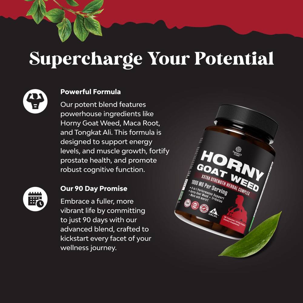 Nature's Craft Horny Goat Weed label front highlights key ingredients and usage