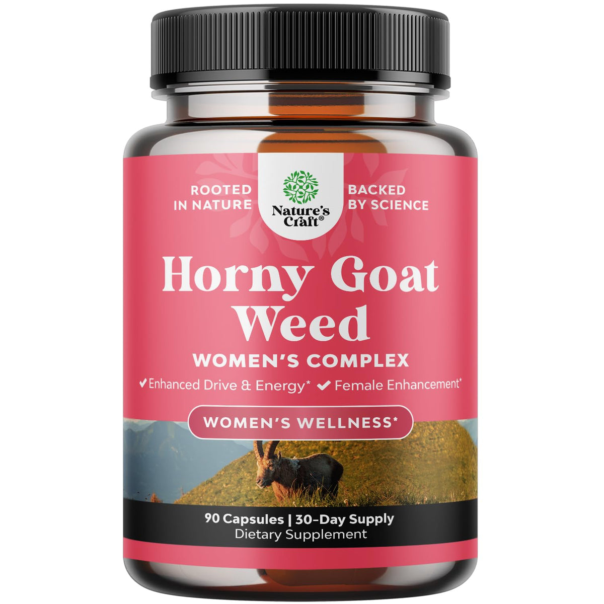 Natures Craft Horny Goat Weed Women bottle close-up for daily mood balance