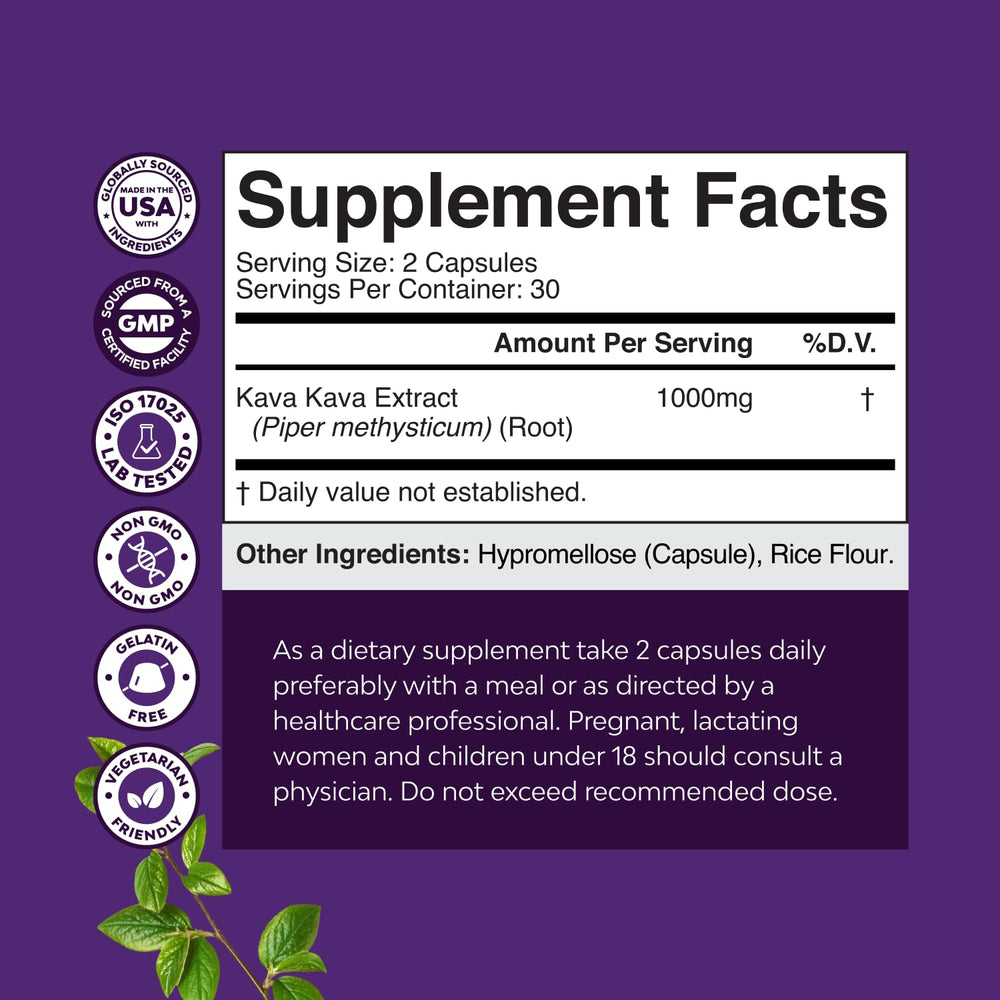 Natures Craft Kava Kava capsules closeup showing fast-acting calming support.