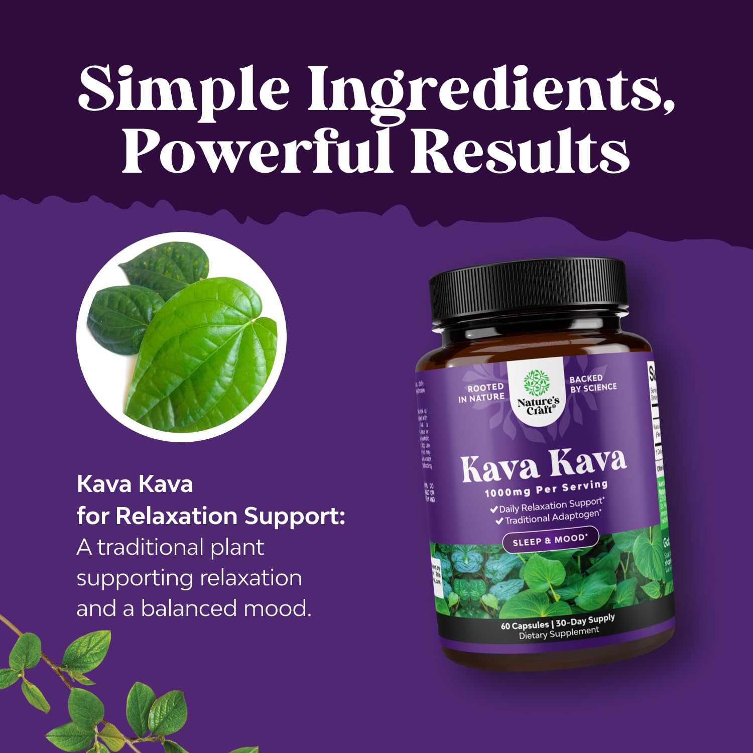 Natures Craft Kava Kava label on bottle highlighting kavalactones.