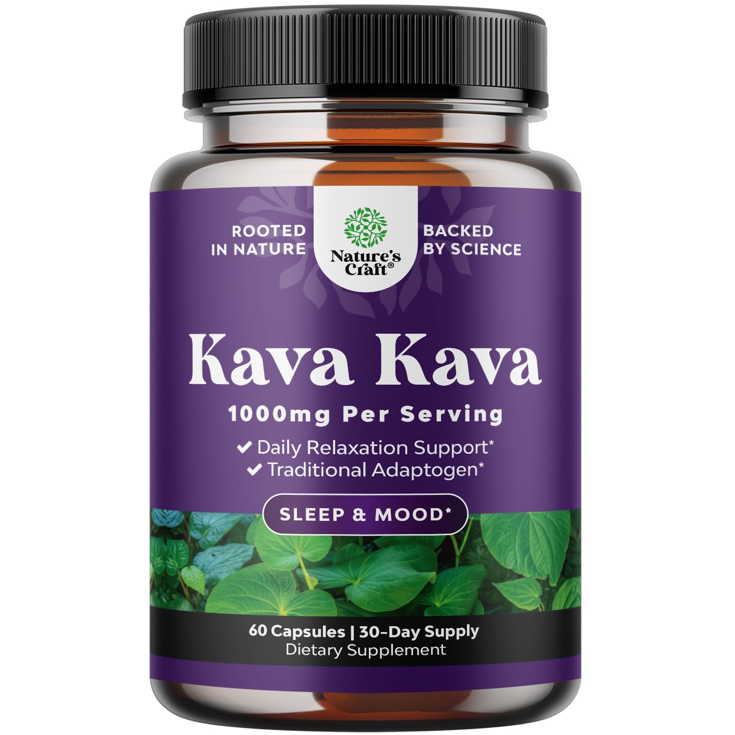 Natures Craft Kava Kava root extract bottle promoting calm and balanced mood.