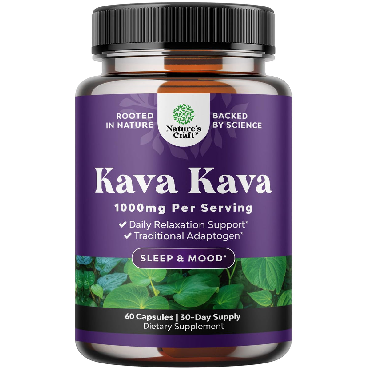 Natures Craft Kava Kava root extract bottle promoting calm and balanced mood.