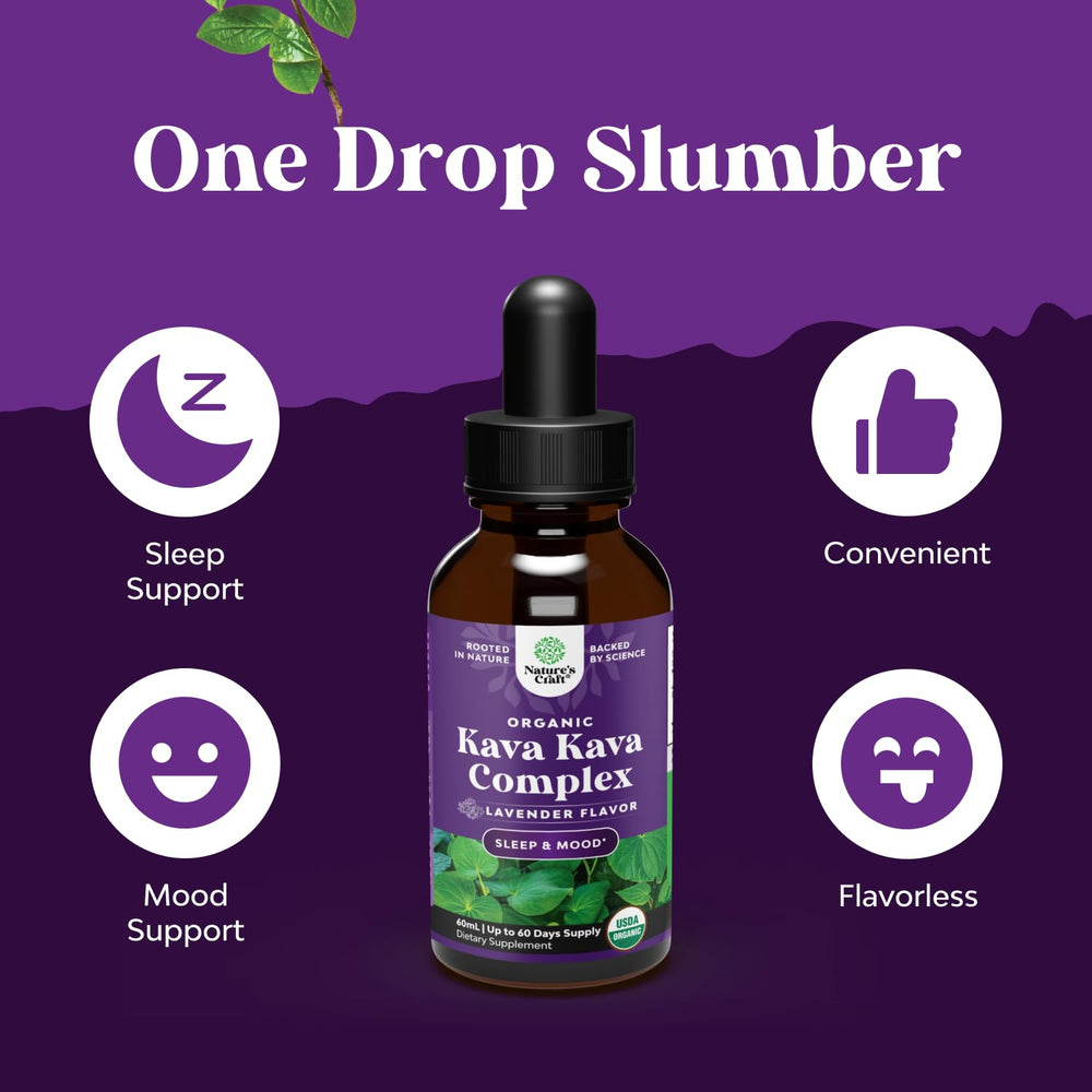 Amber bottle of Natures Craft Kava liquid drops ready for use.