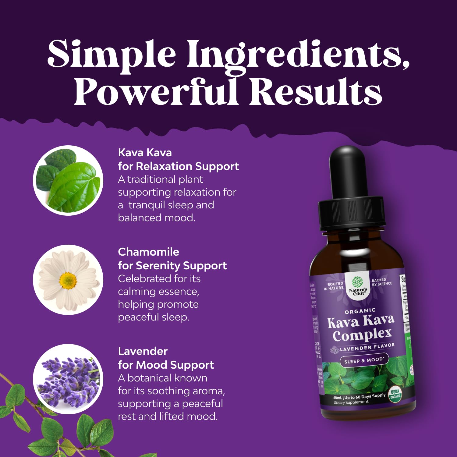 Evening routine with Natures Craft Kava liquid drops and lavender accents.