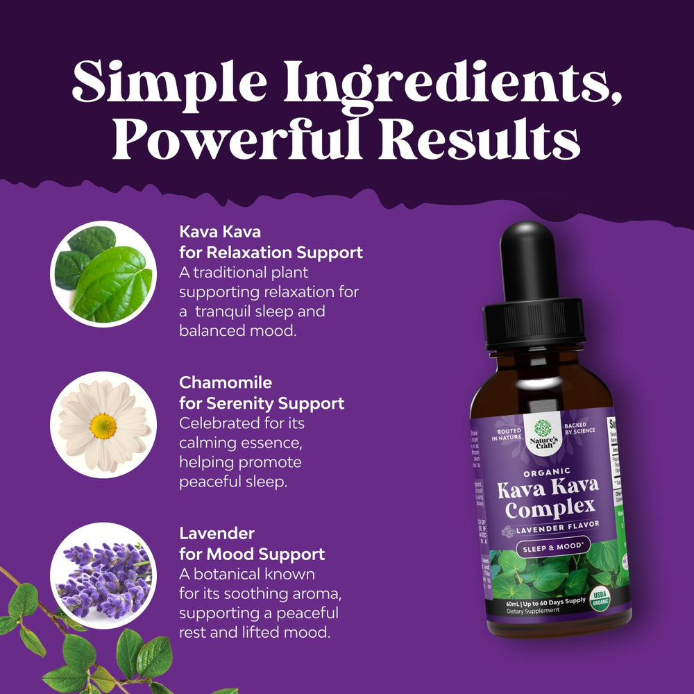 Evening routine with Natures Craft Kava liquid drops and lavender accents.