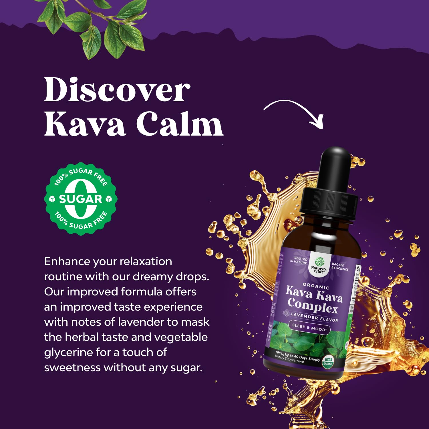 Pour action of Natures Craft Kava liquid drops for easy ingestion.