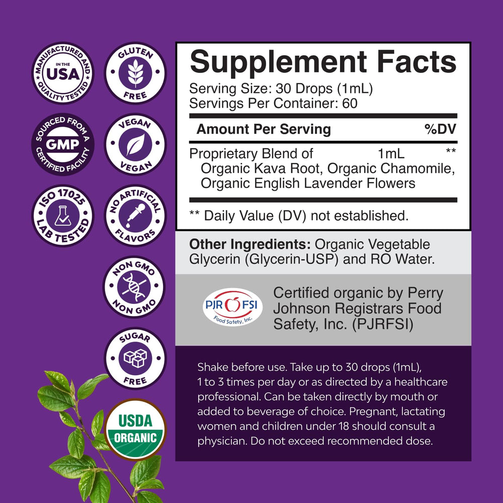 Lavender tincture in amber bottle of Natures Craft Kava liquid drops.