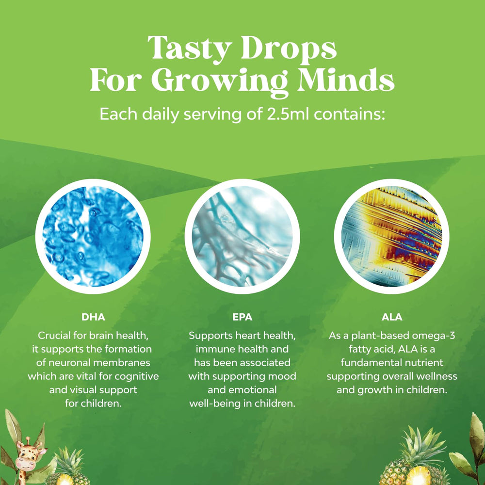 Natures Craft DHA drops fruity flavor suggests kid-friendly taste