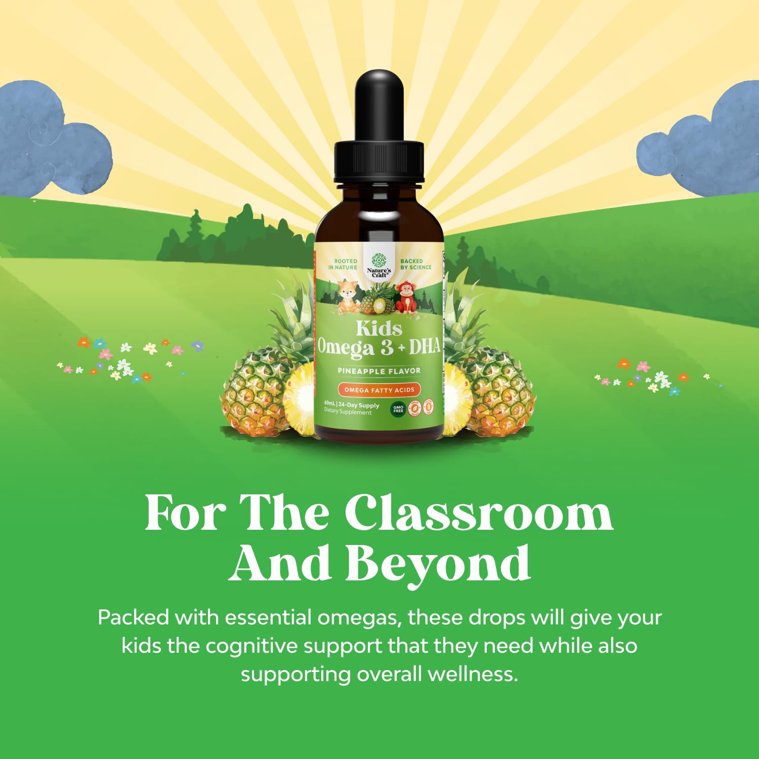Natures Craft DHA drops label highlights vegan, non-GMO ingredients