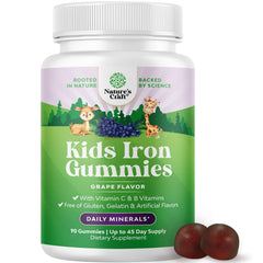 Natures Craft Kids Iron Gummies bottle promotes daily immunity support.