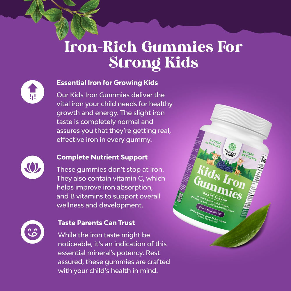 Close-up of Natures Craft Kids Iron Gummies texture for kids.