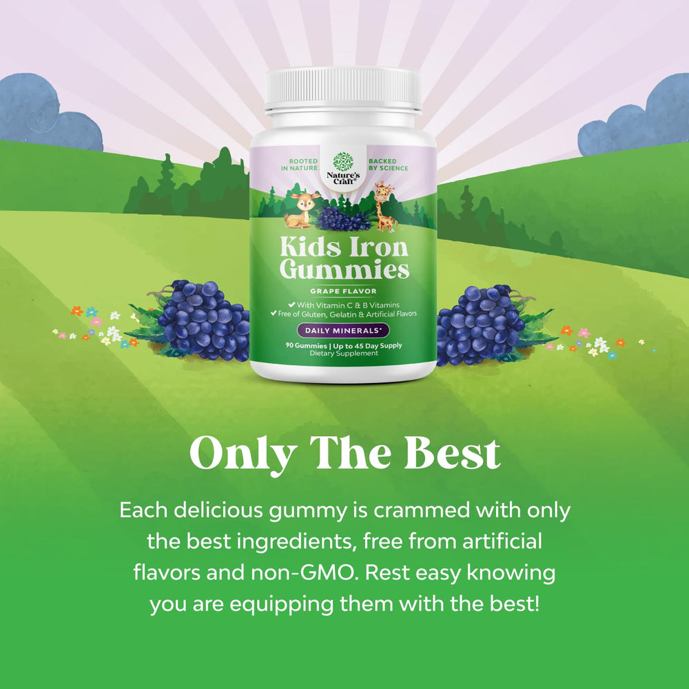 Natures Craft Kids Iron Gummies flavor swatch emphasizes kid-friendly taste.