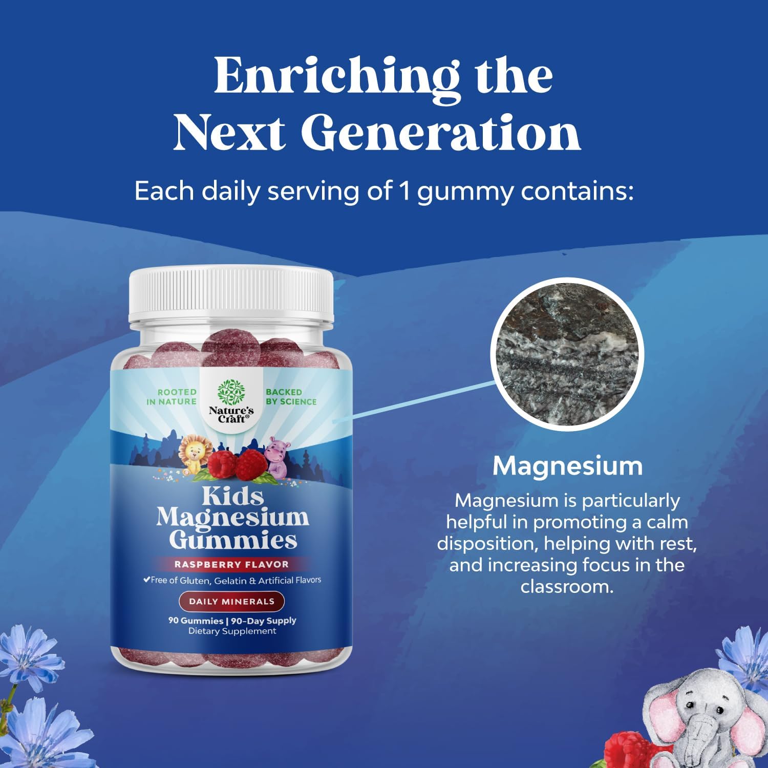 Nature's Craft Kids Magnesium Gummies ingredients panel showing magnesium citrate content