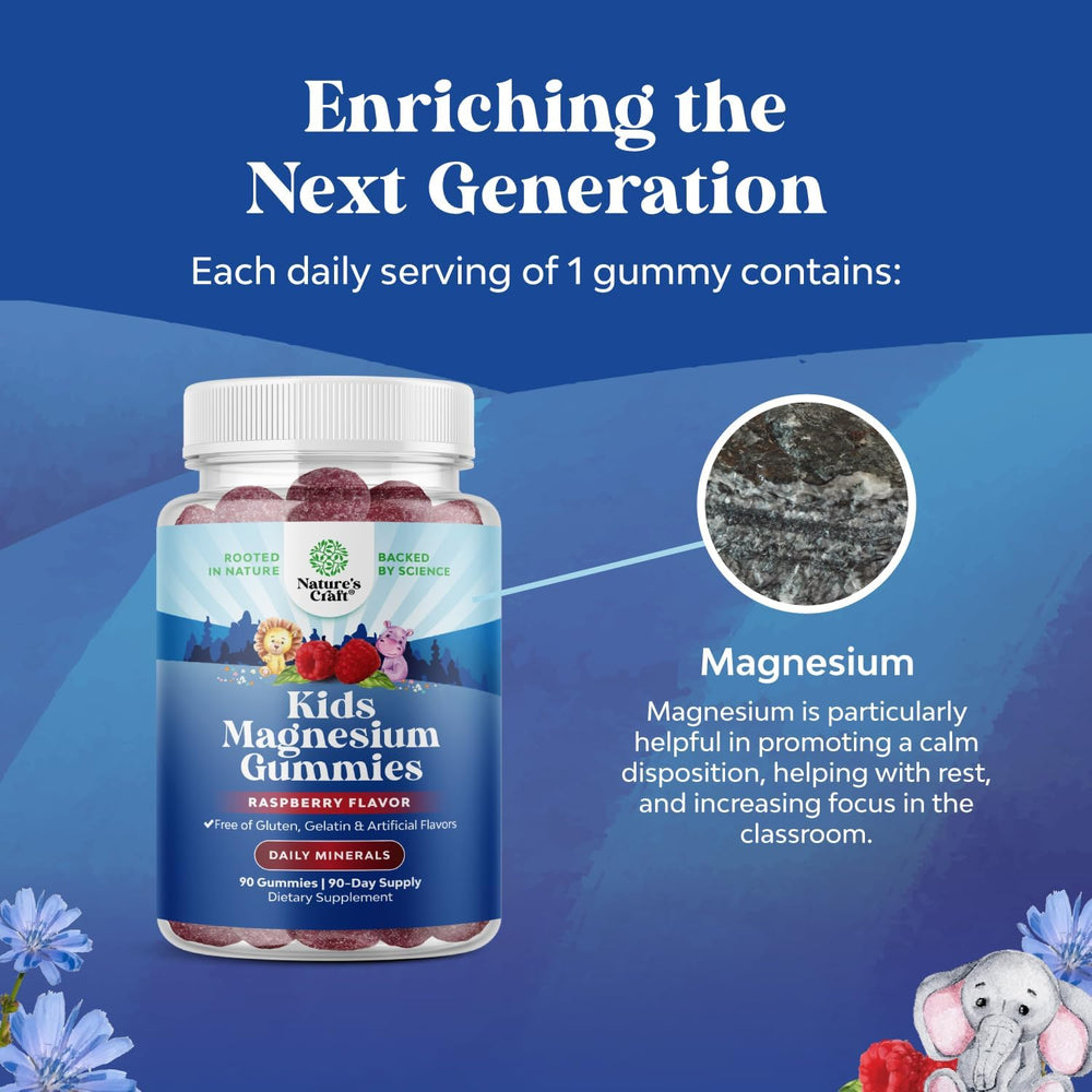 Nature's Craft Kids Magnesium Gummies ingredients panel showing magnesium citrate content