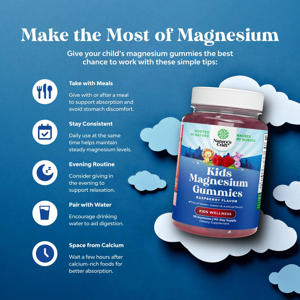 Nature's Craft Kids Magnesium Gummies serving size on label for easy daily dosing