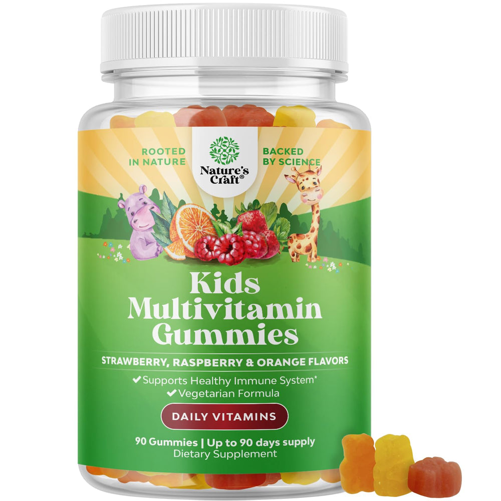 Natures Craft kids multivitamin gummies immune support bottle pour
