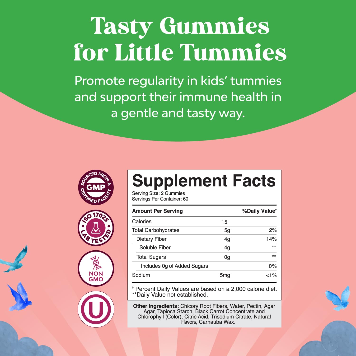 Natures Craft chicory root fiber gummies close-up for gentle prebiotic support.