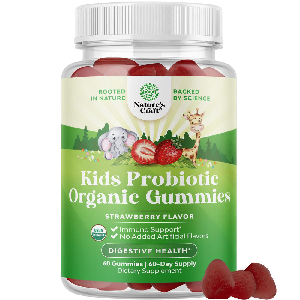 Natures Craft Kids Probiotic Gummies bottle offers convenient daily gut support.