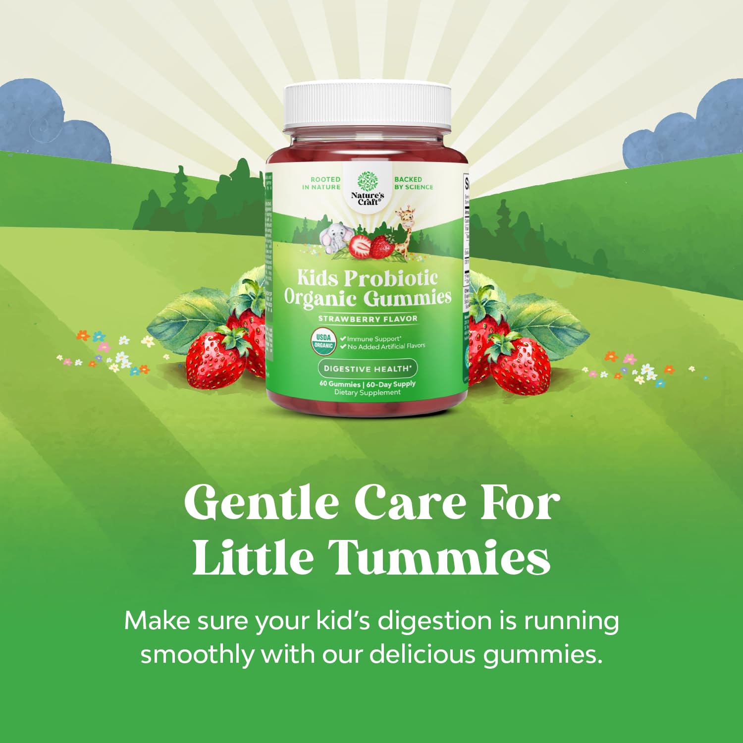 A child enjoys a Natures Craft gummy for easy daily use.