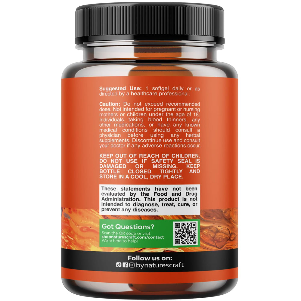 Close-up of Natures Craft krill oil softgels showing easy to swallow capsules