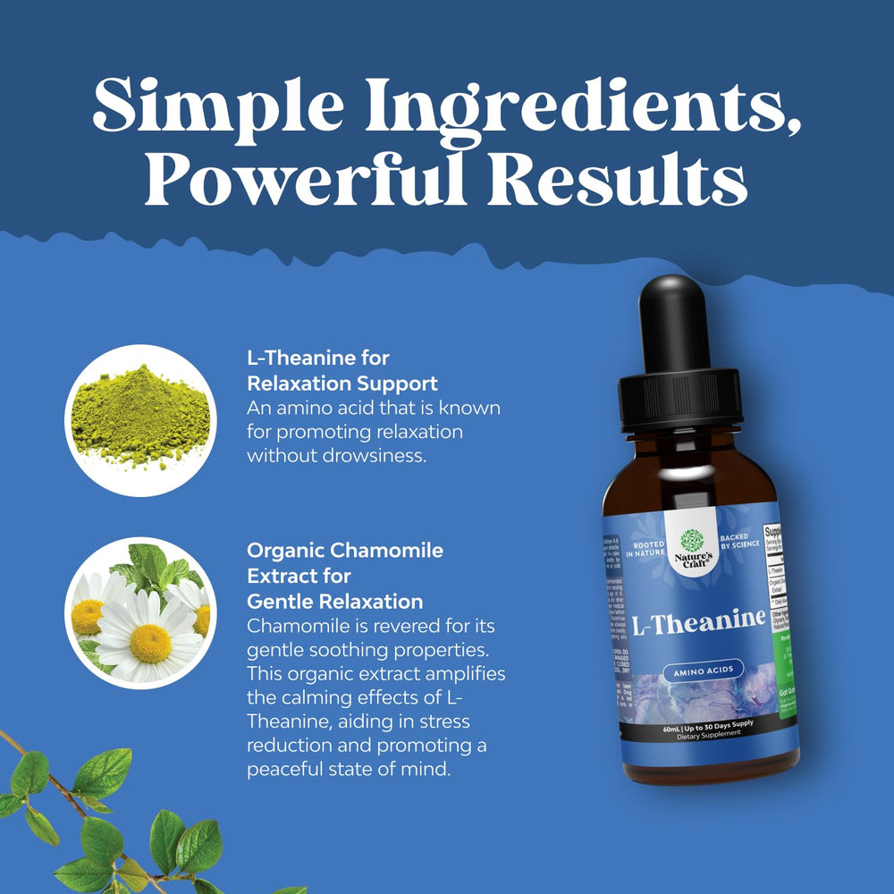 Natures Craft L-Theanine Drops chamomile detail highlighting serenity.