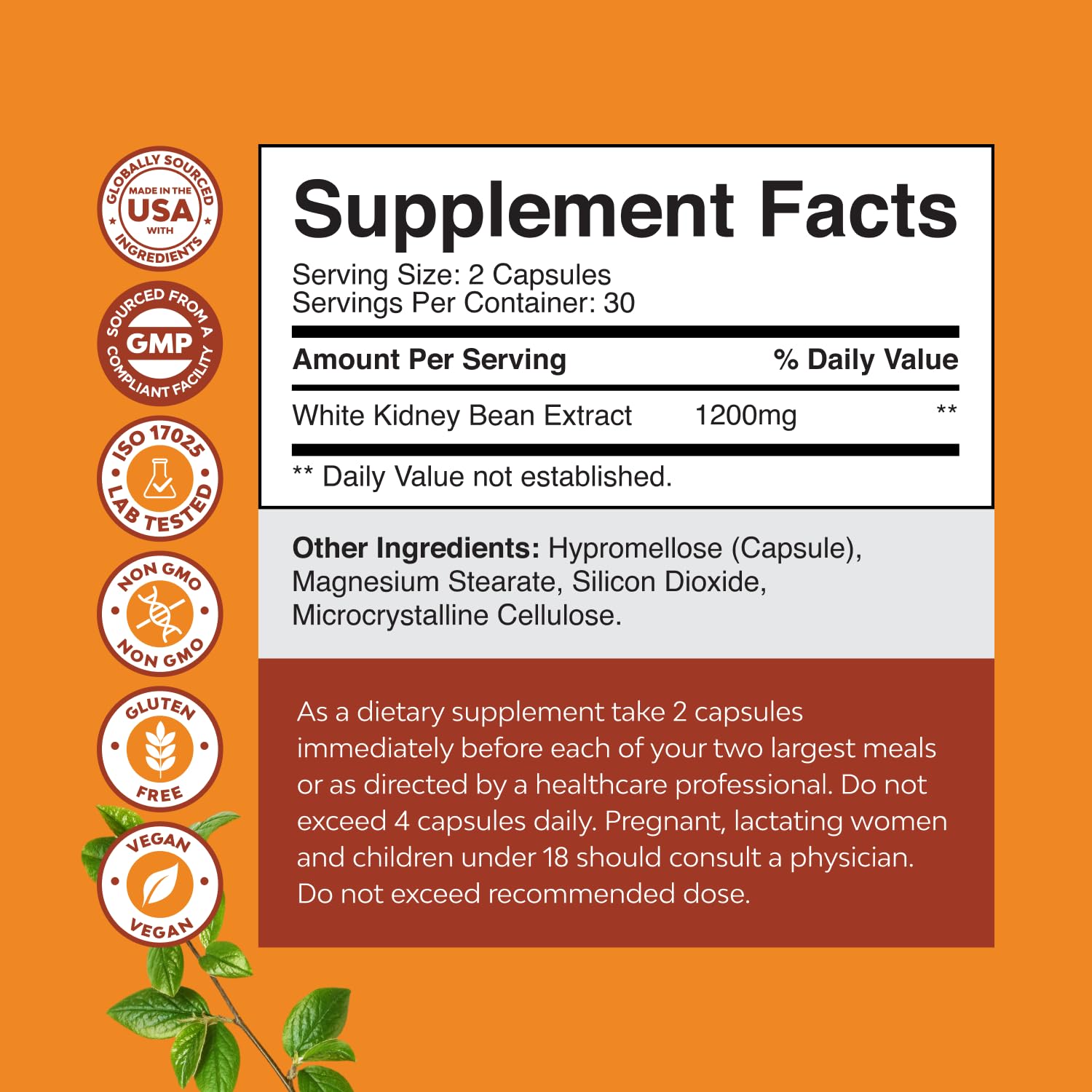 Natures Craft label close-up highlighting white kidney bean extract quality