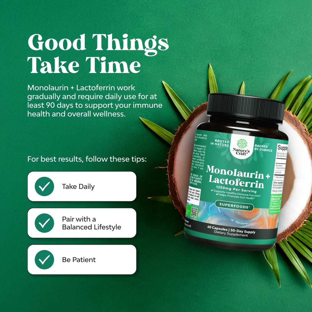 Natures Craft lactoferrin capsules close-up for daily gut balance