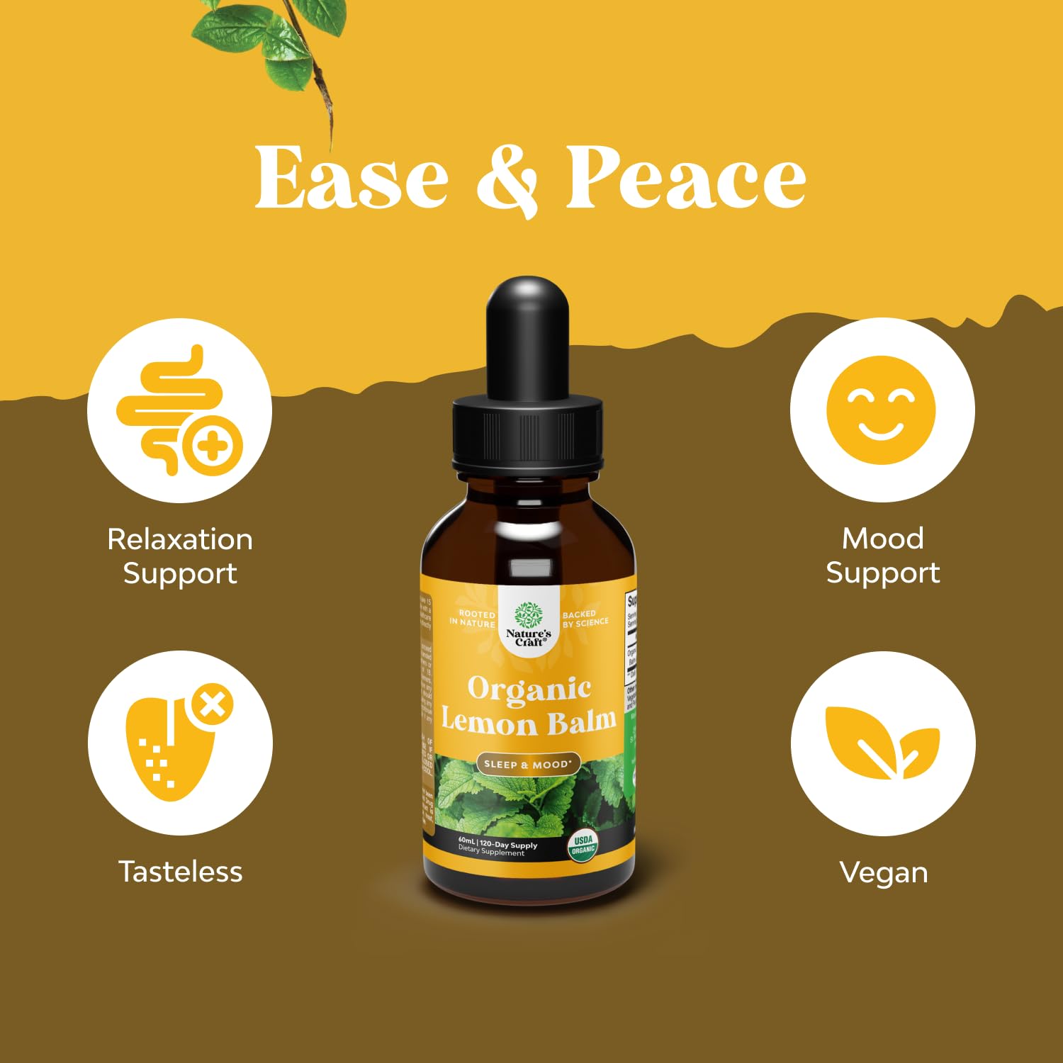 Natures Craft lemon balm drops in glass illustrating digestive comfort