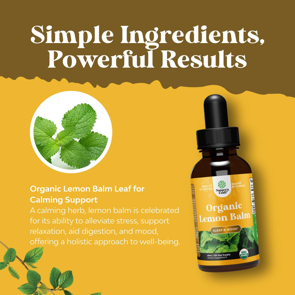 Natures Craft lemon balm drops highlighting mood and focus support