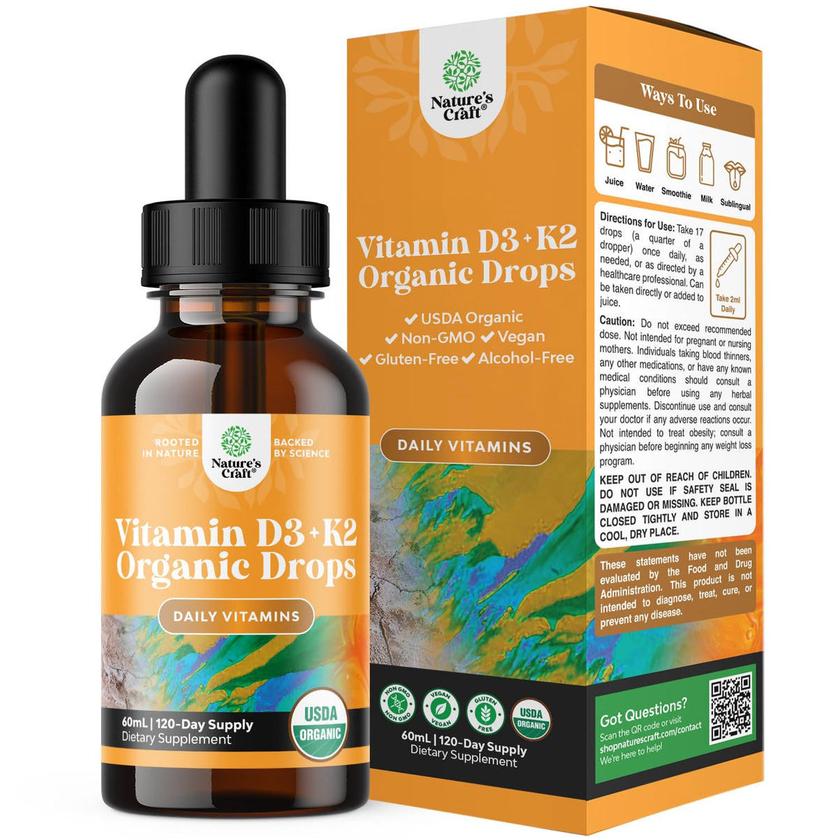 Natures Craft liquid D3 K2 bottle with 2000 IU for immune support