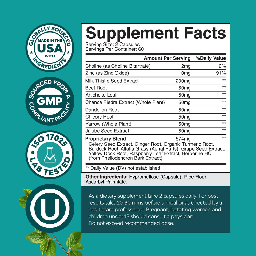 Natures Craft Liver Cleanse bottle side highlights easy capsule format for daily use.