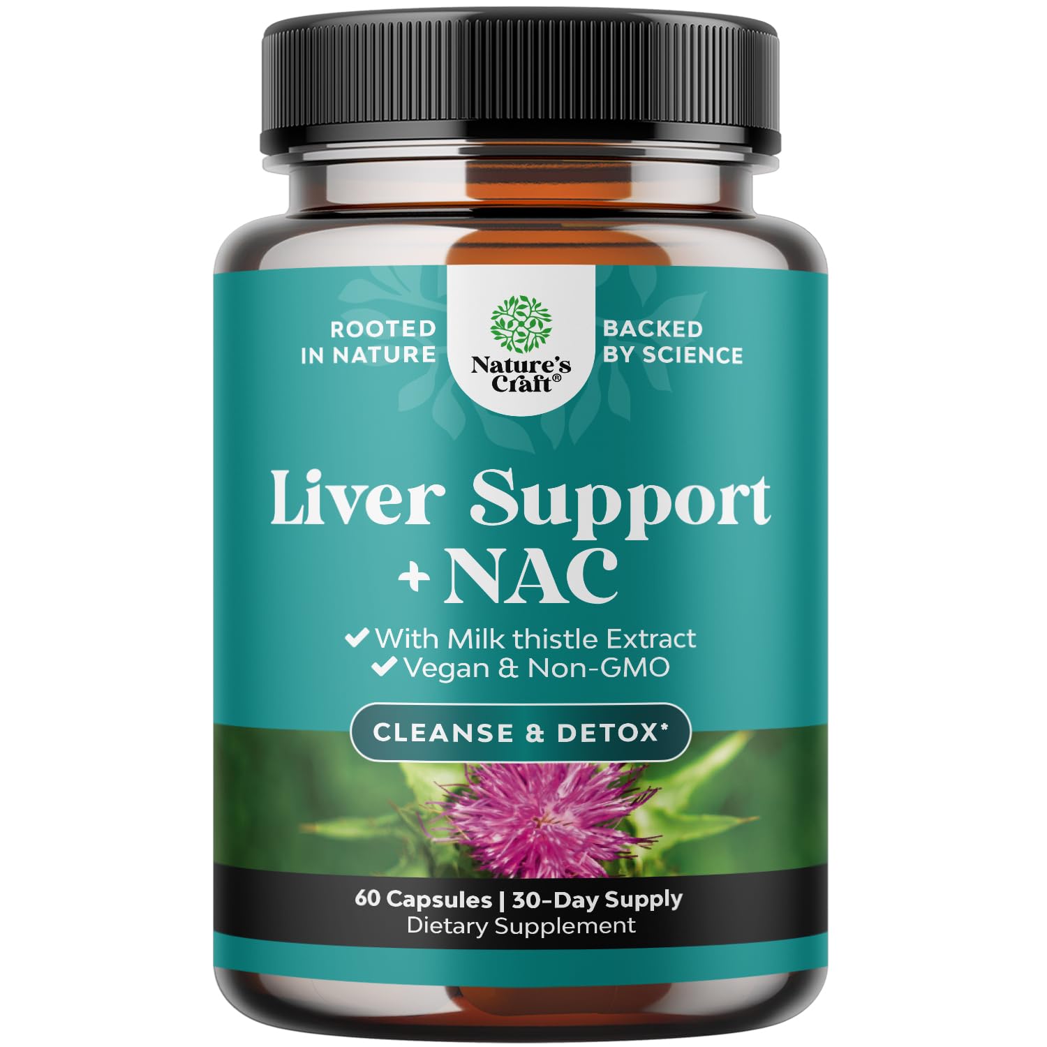 Natures Craft liver support bottle with NAC capsules for detox-friendly care
